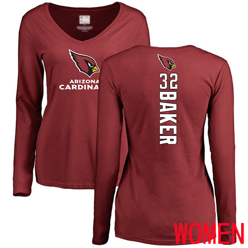 Arizona Cardinals Maroon Women Budda Baker Backer NFL Football #32 Long Sleeve T Shirt->nfl t-shirts->Sports Accessory